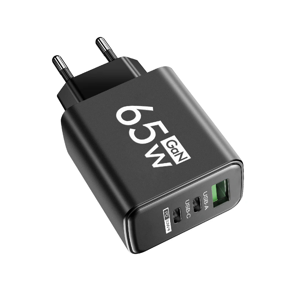 65W Gan USB C Fast Charger 3In1 Multi Ports Quick Charge 3.0 Wall Adapter EU US KR Plug Travel Charger for Iphone Samsung Xiaomi