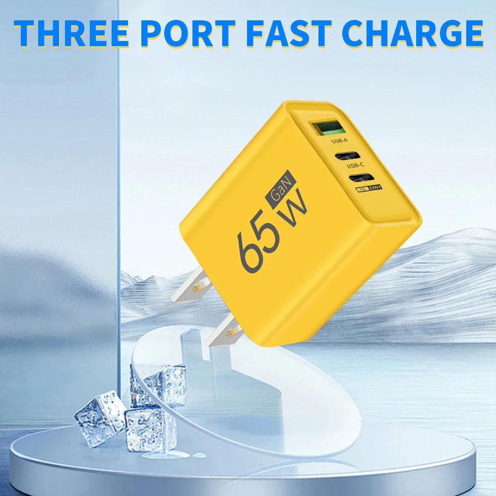 65W Gan USB C Fast Charger 3In1 Multi Ports Quick Charge 3.0 Wall Adapter EU US KR Plug Travel Charger for Iphone Samsung Xiaomi