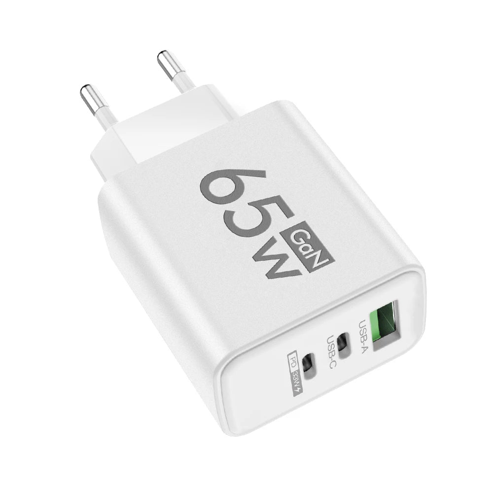 65W Gan USB C Fast Charger 3In1 Multi Ports Quick Charge 3.0 Wall Adapter EU US KR Plug Travel Charger for Iphone Samsung Xiaomi